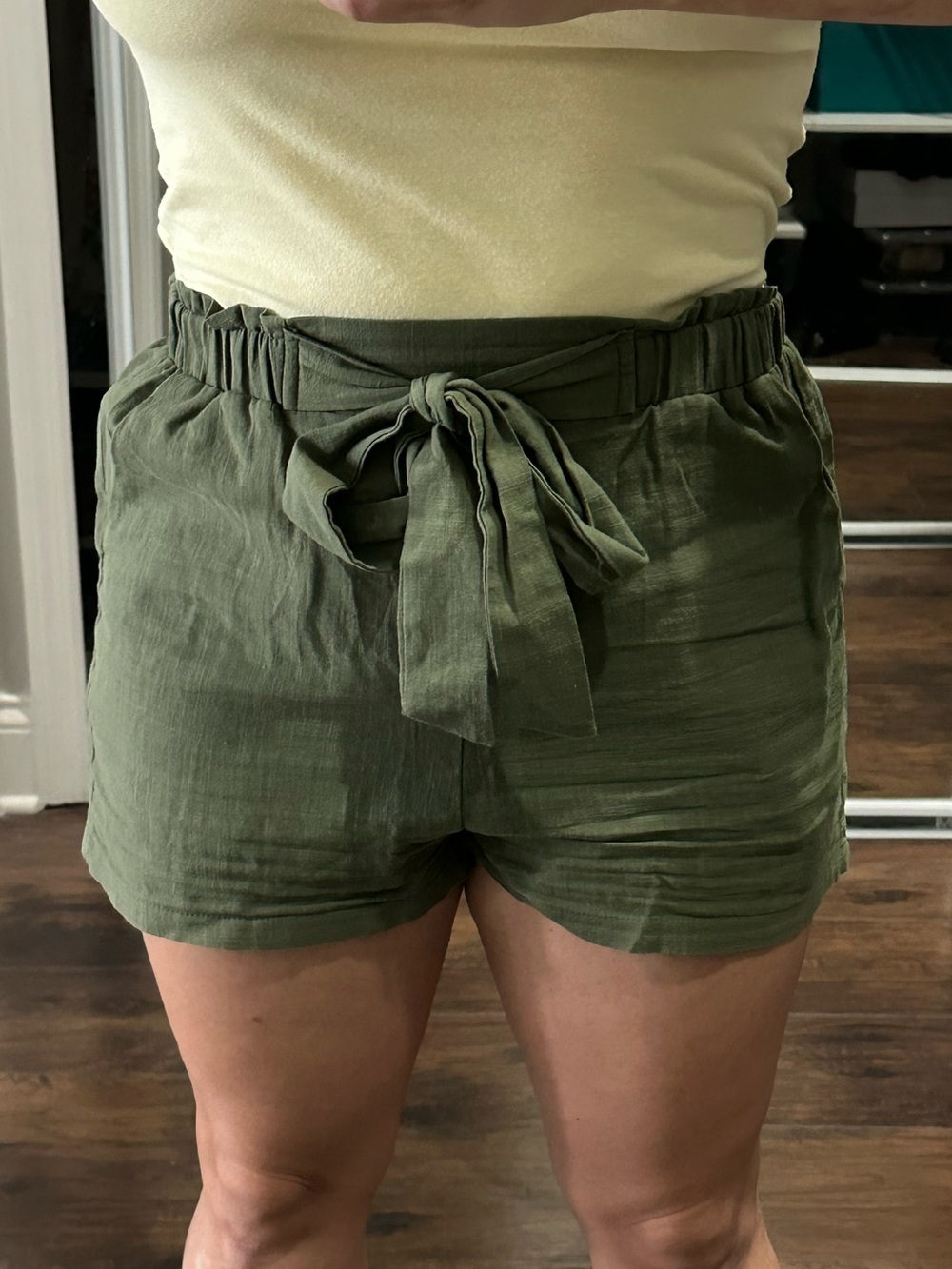 High-Waist Olive Tie-Belt Women's Shorts